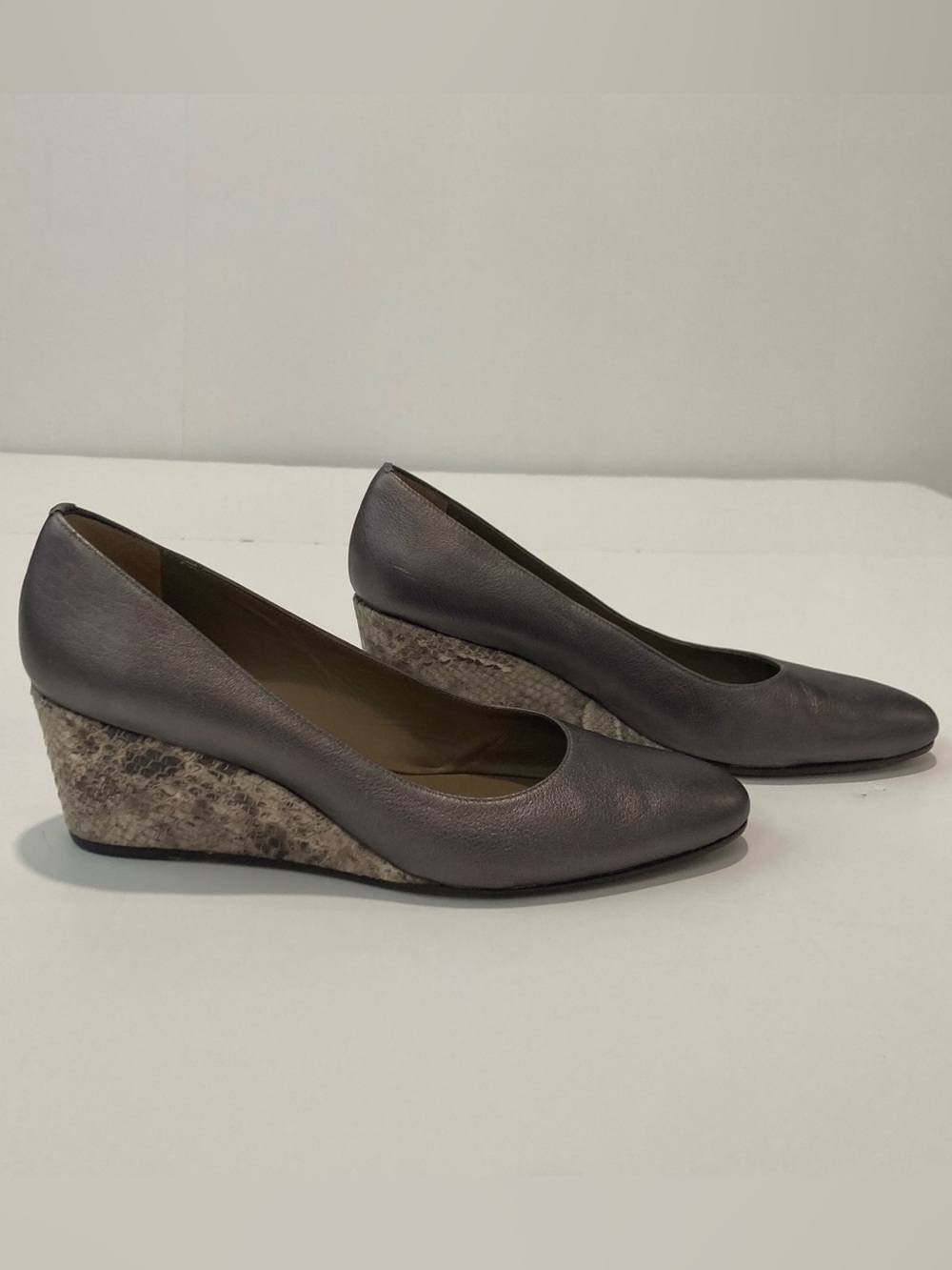 Anyi Lu Metallic Reptile Wedge Pump Heels EU 37.5 Genuine Leather Made In Italy